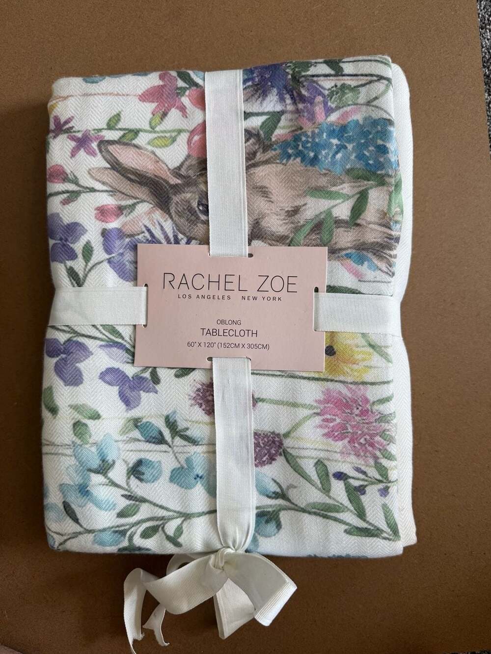 Rachel Zoe Easter Bunny Floral Oblong Tablecloth 60" x 120"